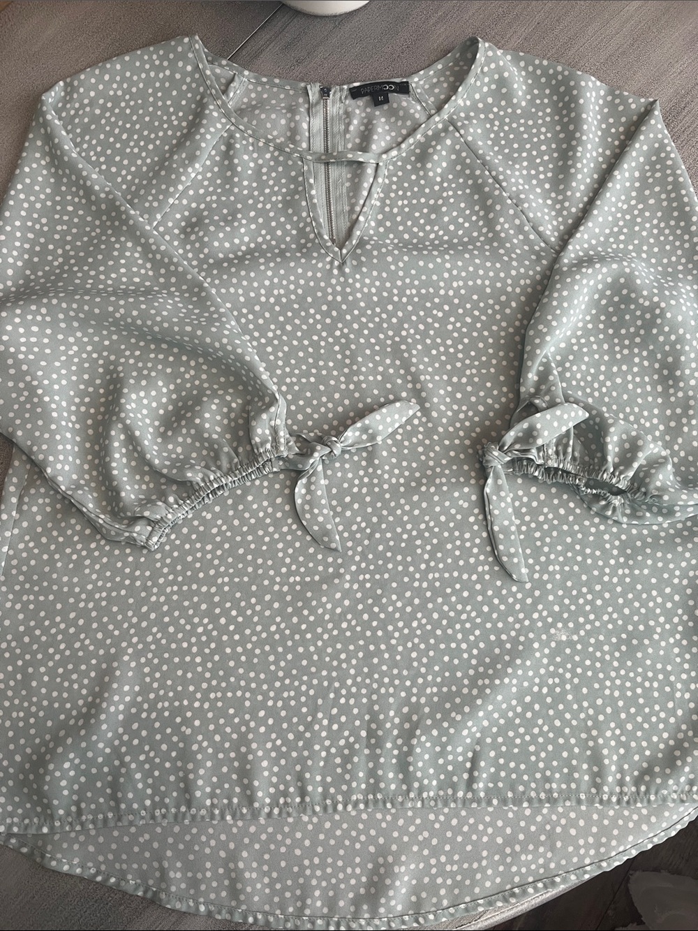 Papermoon Light Sage Polka Dot Tie-Sleeve Blouse